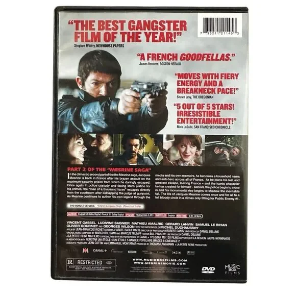 Mesrine: Public Enemy #1 (DVD, Music Box Films) – Vincent Cassel – Excellent Con - Picture 2 of 3